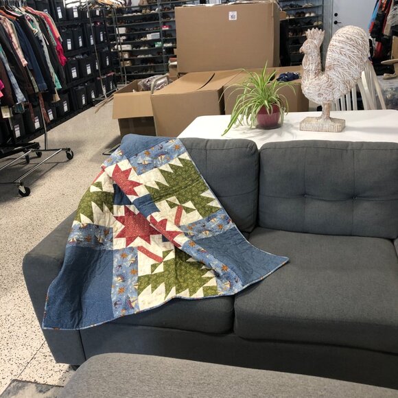 Handcrafted Patchwork Lap Quilt Stars and Trees Design 43x40 - Picture 2 of 6